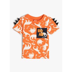 Koton 4SMB10029TK 2D2 Turuncu Dinozor Baskılı Erkek Bebek T-shirt