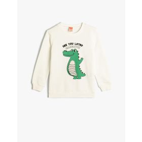Koton 4SMB10045TK Ekru Dinozor Baskılı Erkek Bebek Sweatshirt