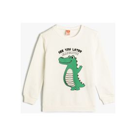 Koton 4SMB10045TK Ekru Dinozor Baskılı Erkek Bebek Sweatshirt