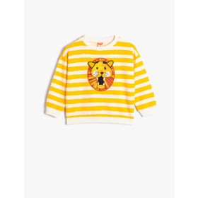 Koton 4SMB10047TK Sarı Çizgili Hayvan Baskılı Erkek Bebek Sweatshirt