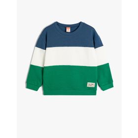 Koton 4SMB10048TK Yeşil Renk Bloklu Erkek Bebek Sweatshirt