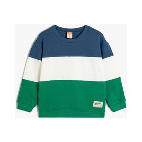 Koton 4SMB10048TK Yeşil Renk Bloklu Erkek Bebek Sweatshirt
