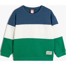 Koton 4SMB10048TK Yeşil Renk Bloklu Erkek Bebek Sweatshirt