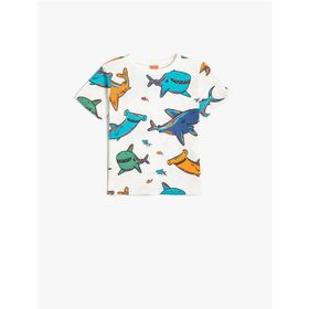 Koton 4SMB10158TK 0D1 Ekru Desenli Jersey Kısa Kollu Erkek Bebek T-shirt
