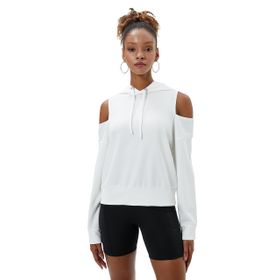 Koton 4WAK10005NK Beyaz Açık Omuzlu Kapüşonlu Kadın Sweatshirt