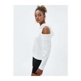 Koton 4WAK10005NK Beyaz Açık Omuzlu Kapüşonlu Kadın Sweatshirt
