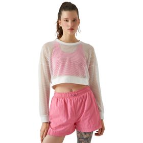Koton 4WAK10023NK Beyaz File Detaylı Kadın T-shirt