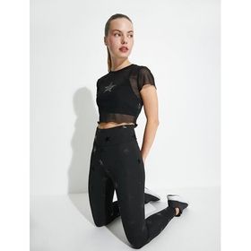 Koton 4WAK10092NK Siyah Tül Detaylı Kadın T-shirt