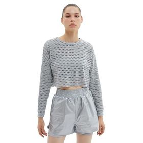 Koton 4WAK10107NK Gri Delikli Crop Kadın T-shirt