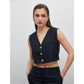 Koton 4WAK20011PW Lacivert Çizgili Crop Kadın Yelek