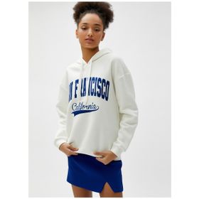 Koton 4WAL10016IK Kapüşon Yaka Baskılı Ekru Kadın Sweatshirt