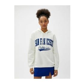 Koton 4WAL10016IK Kapüşon Yaka Baskılı Ekru Kadın Sweatshirt