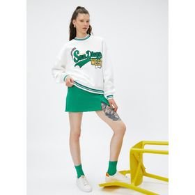 Koton 4WAL10018IK Bisiklet Yaka Baskılı Ekru Kadın Sweatshirt