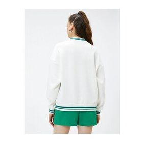 Koton 4WAL10018IK Bisiklet Yaka Baskılı Ekru Kadın Sweatshirt