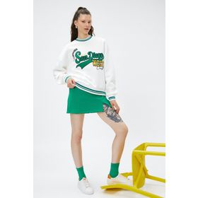 Koton 4WAL10018IK Bisiklet Yaka Baskılı Ekru Kadın Sweatshirt