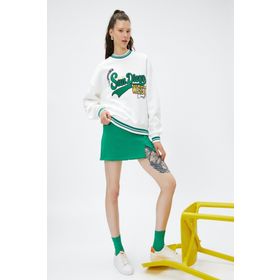 Koton 4WAL10018IK Bisiklet Yaka Baskılı Ekru Kadın Sweatshirt