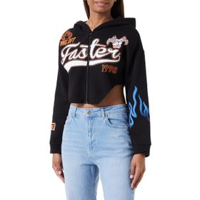 Koton 4WAL10034IK Siyah Nakışlı Kadın Crop Sweatshirt