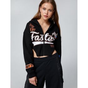 Koton 4WAL10034IK Siyah Nakışlı Kadın Crop Sweatshirt