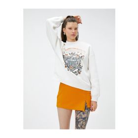 Koton 4WAL10104IK Ekru Desenli Kadın Sweatshirt