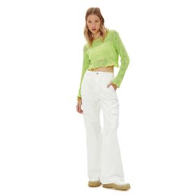 Koton 4WAL10132IK Yeşil Ajurlu Kadın Crop Bluz