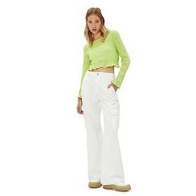 Koton 4WAL10132IK Yeşil Ajurlu Kadın Crop Bluz