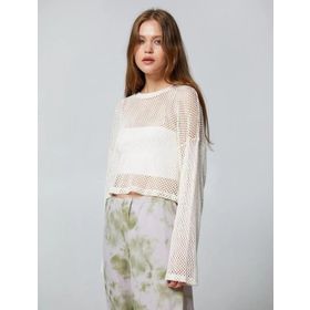 Koton 4WAL10136IK Ekru Crop Ajurlu Kadın Kazak