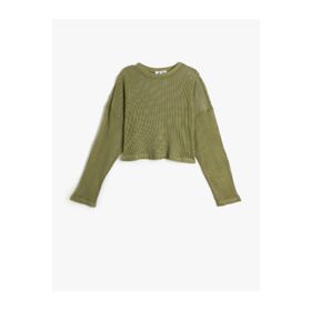 Koton 4WAL10136IK Ekru Crop Ajurlu Kadın Kazak