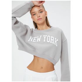 Koton 4WAL10188IK Bisiklet Yaka Baskılı Antrasit Kadın Sweatshirt