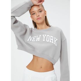 Koton 4WAL10188IK Bisiklet Yaka Baskılı Antrasit Kadın Sweatshirt