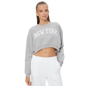 Koton 4WAL10188IK Bisiklet Yaka Baskılı Antrasit Kadın Sweatshirt