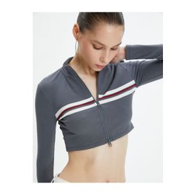 Koton 4WAL10328IK Gri Çizgili Crop Kadın T-shirt