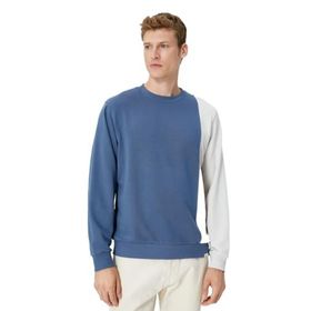 Koton 4WAM70035MK İndigo Bisiklet Yaka Bloklu Erkek Sweatshirt