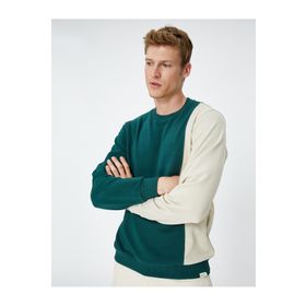 Koton 4WAM70035MK İndigo Bisiklet Yaka Bloklu Erkek Sweatshirt