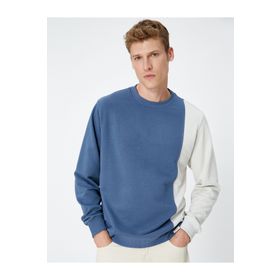 Koton 4WAM70035MK İndigo Bisiklet Yaka Bloklu Erkek Sweatshirt
