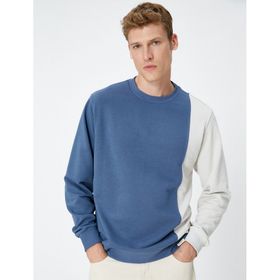 Koton 4WAM70035MK İndigo Bisiklet Yaka Bloklu Erkek Sweatshirt