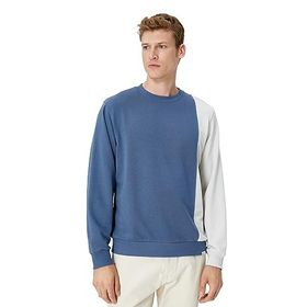 Koton 4WAM70035MK İndigo Bisiklet Yaka Bloklu Erkek Sweatshirt
