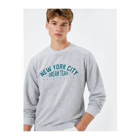 Koton 4WAM70050MK New York City Baskılı Gri Erkek Sweatshirt