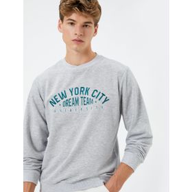 Koton 4WAM70050MK New York City Baskılı Gri Erkek Sweatshirt