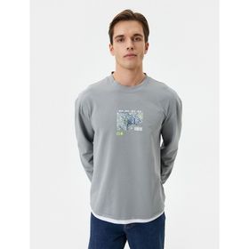 Koton 4WAM70245MK Gri Baskılı Erkek Sweatshirt