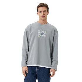 Koton 4WAM70245MK Gri Baskılı Erkek Sweatshirt