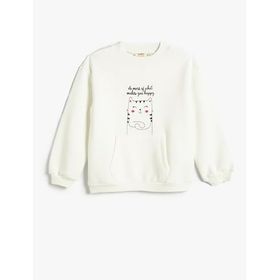 Koton 4WKG10047AK Beyaz Baskılı Kapüşonlu Kız Çocuk Sweatshirt