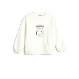 Koton 4WKG10047AK Beyaz Baskılı Kapüşonlu Kız Çocuk Sweatshirt