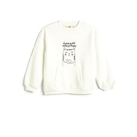 Koton 4WKG10047AK Beyaz Baskılı Kapüşonlu Kız Çocuk Sweatshirt