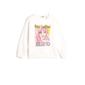 Koton 4WKG10063AK Ekru Baskılı Kız Çocuk Sweatshirt