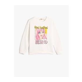 Koton 4WKG10063AK Ekru Baskılı Kız Çocuk Sweatshirt