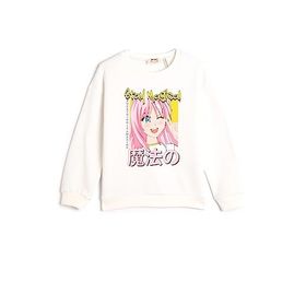 Koton 4WKG10063AK Ekru Baskılı Kız Çocuk Sweatshirt