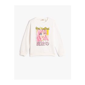 Koton 4WKG10063AK Ekru Baskılı Kız Çocuk Sweatshirt