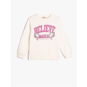 Koton 4WKG10117AK 010 Ekru Kız Çocuk Pamuk Jersey Sweatshirt