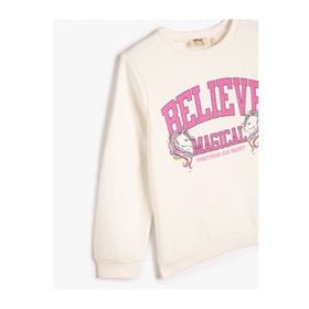 Koton 4WKG10117AK 010 Ekru Kız Çocuk Pamuk Jersey Sweatshirt