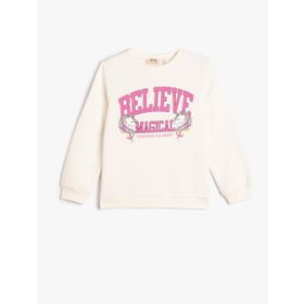 Koton 4WKG10117AK 010 Ekru Kız Çocuk Pamuk Jersey Sweatshirt